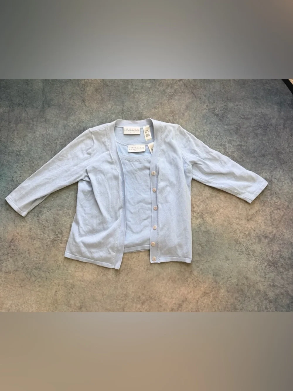 Light Blue Button-Front Cardigan with Matching Tank - Picture 1 of 3